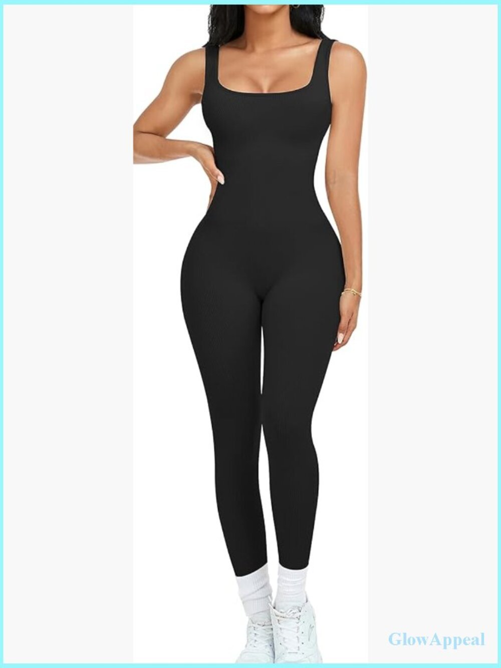 Seamless Ribbed Square Neck Sleeveless Yoga Jumpsuit Romper